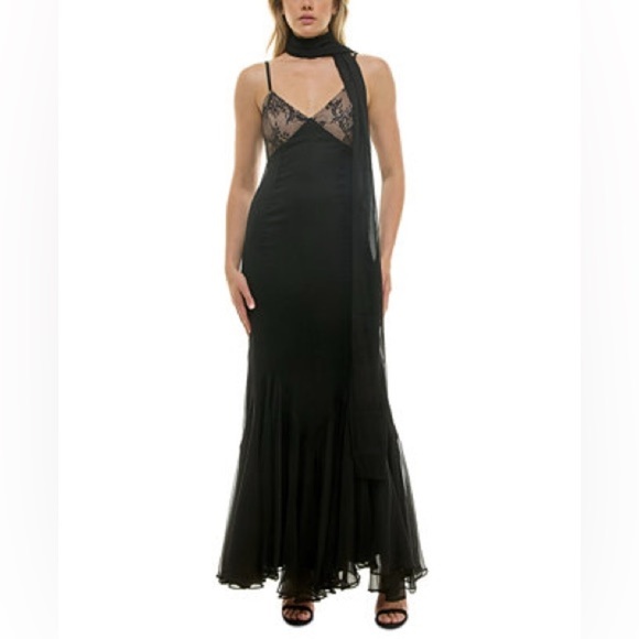 TAYLOR
Women's Lace-Bodice Chiffon Ruffled-Hem Gown - Black - Picture 1 of 9